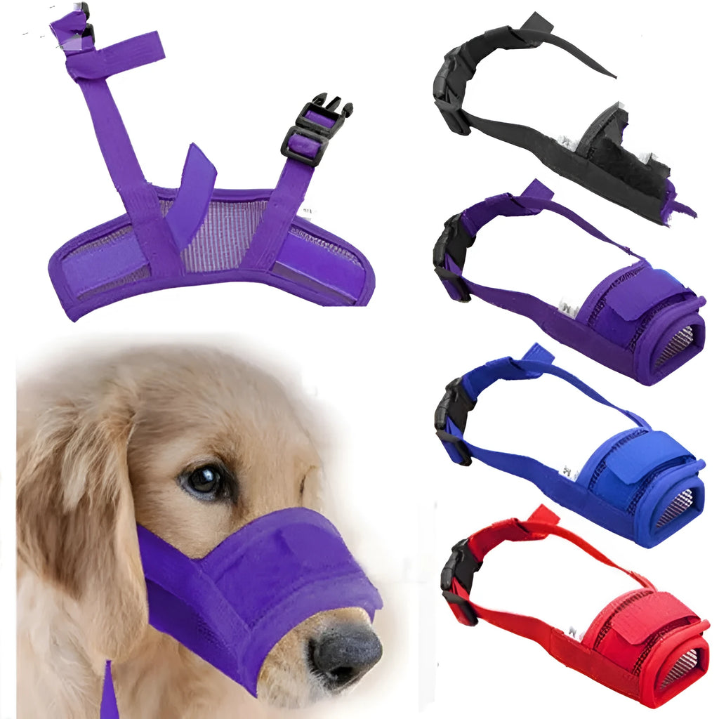 Adjustable plastic dog muzzle in multiple colours for biting and barking prevention