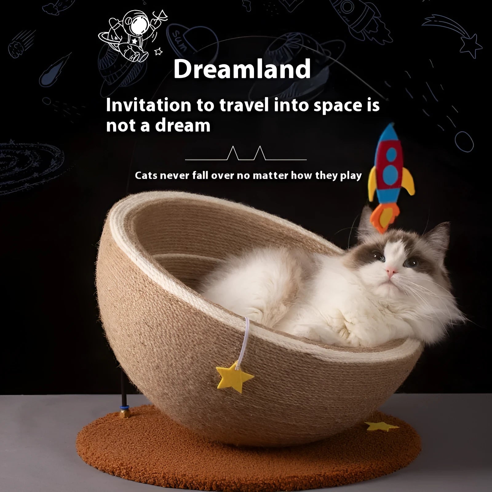 Large integrated cat scratching post and flannel bed in Starlight Sisal Nest colour