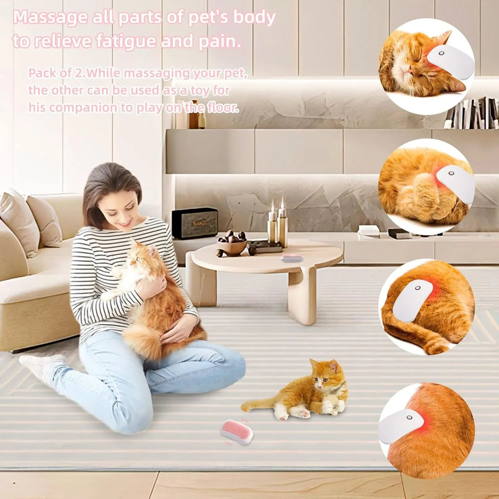 Pink handheld electric pet brush with TPE comb teeth for grooming cats and dogs.