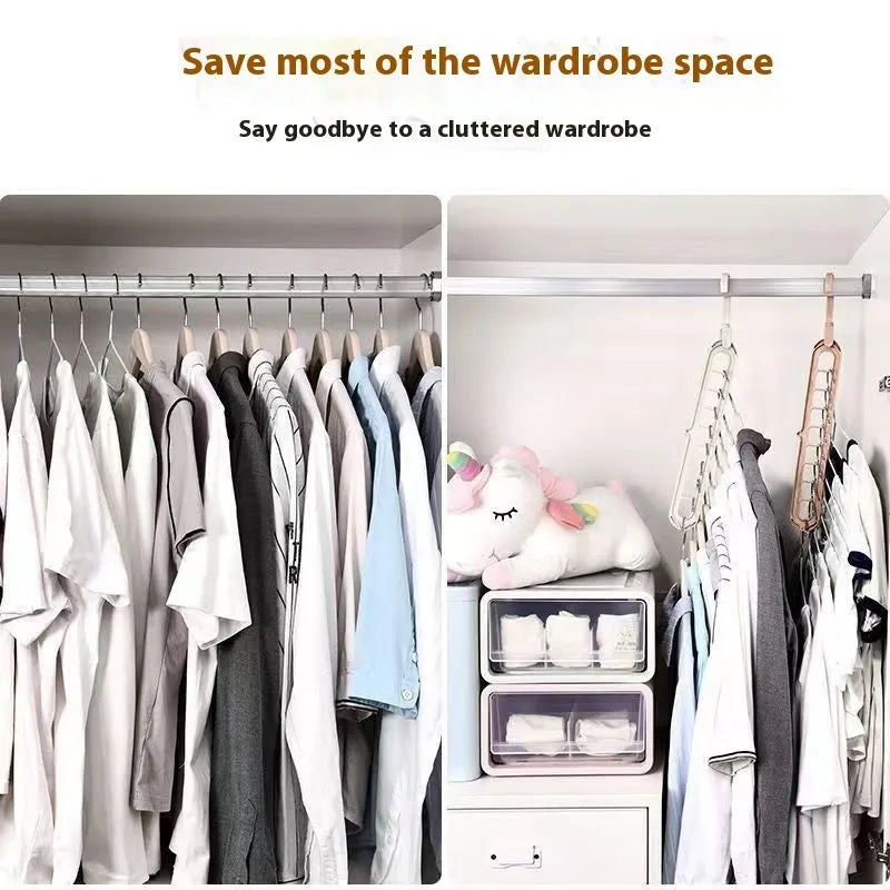 Green nine-hole plastic trouser hanger with folding design for wardrobe organisation