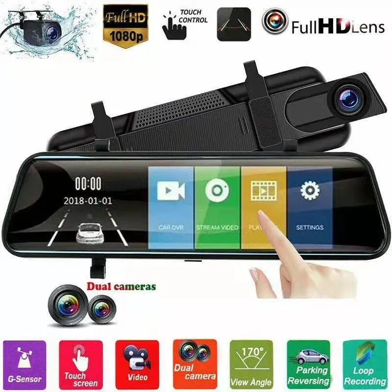 HD night vision front and rear 1080P 12 inch streaming media electronic rearview mirror with dual lens plastic body
