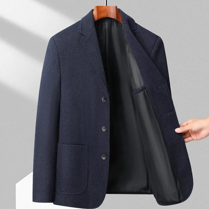 Men's loose fit wool blend coat in black colour suitable for spring and autumn casual wear