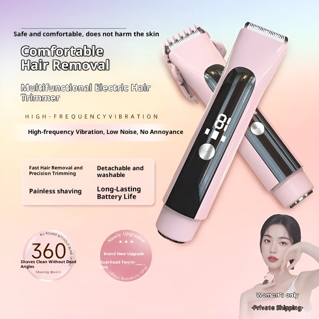 Women's double-head electric lady shaver for pubic hair, USB rechargeable, fully washable, ABS construction
