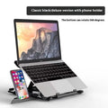 ABS plastic laptop bracket lifting radiator in classic black with phone holder on desk