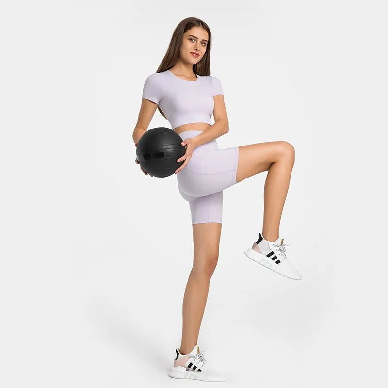 Women's black stretch cotton blend sports shorts, mid-thigh length, for running and gym workouts