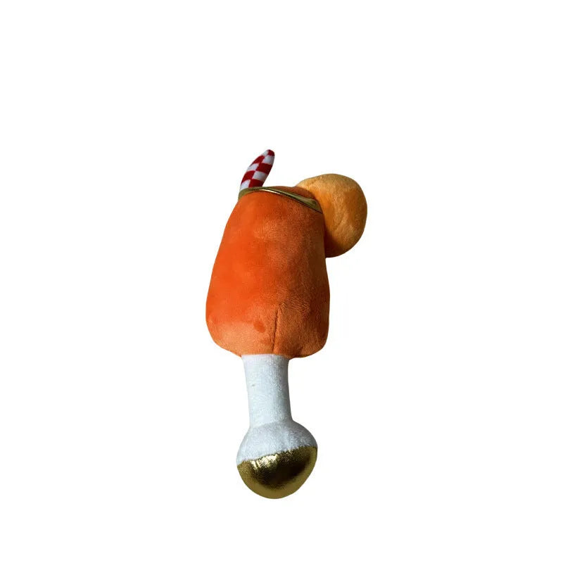 Yellow wine glass shaped plush dog chew toy with squeaker for dental cleaning