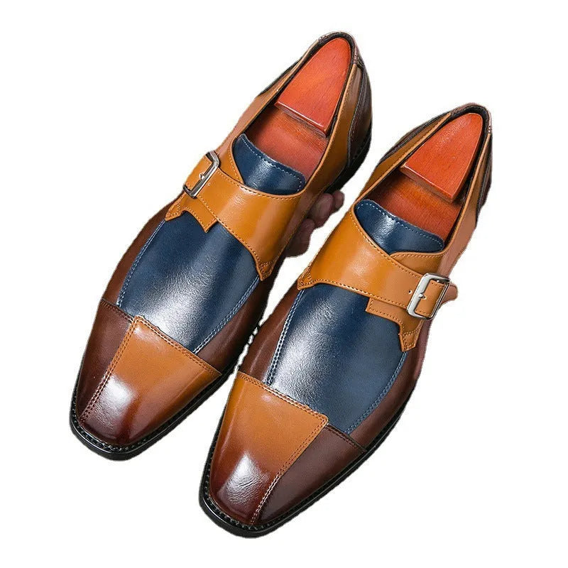 Men's British retro buckle casual shoes in black and brown blue colours with tall crown upper