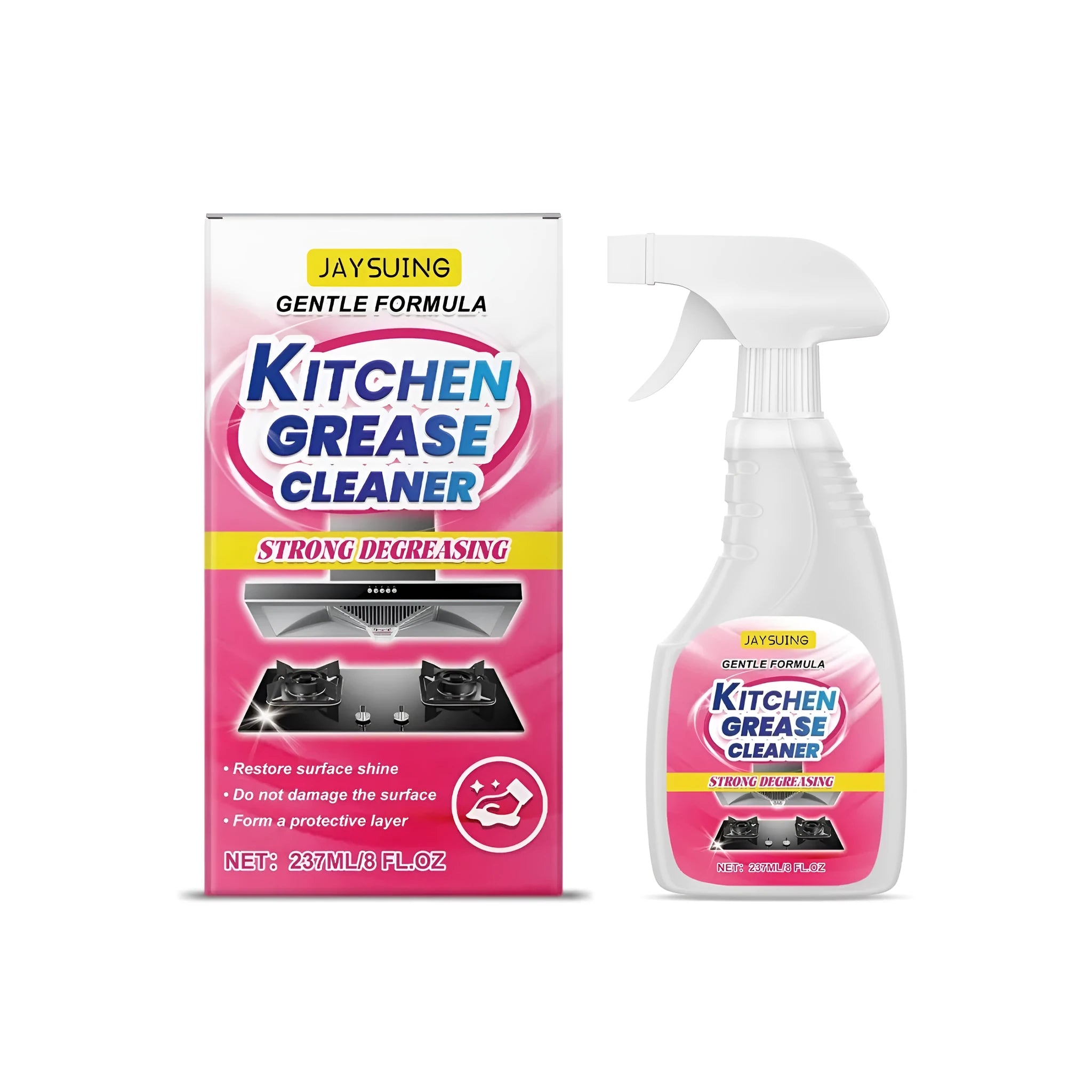 237ml bottle of kitchen grease cleaner spray for hobs and cooker hoods.