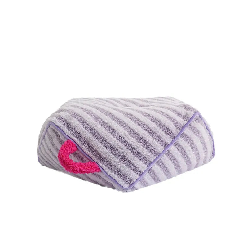 Striped plush pet bed for dogs in yellow, orange, and purple colour options
