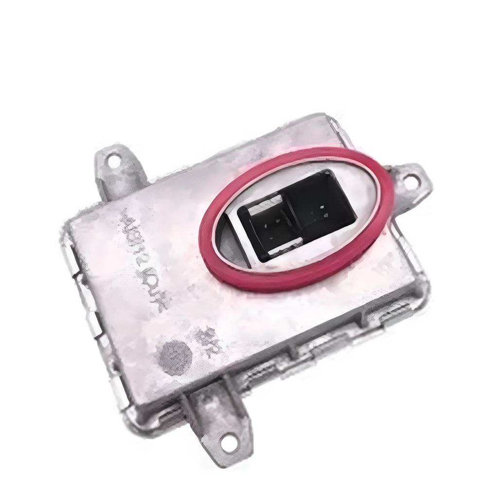 Metal headlight ballast measuring 14 by 11 by 4.5 centimetres for automotive lighting systems