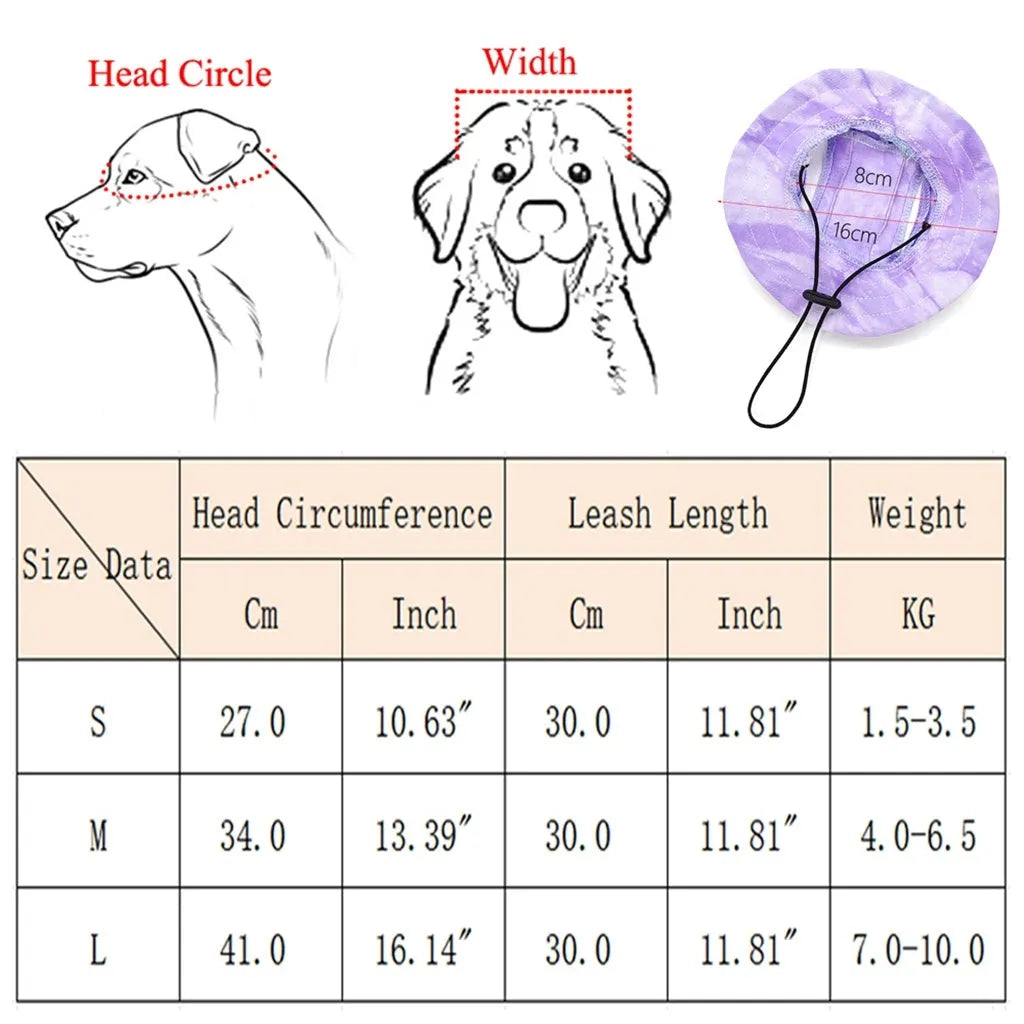 Tie-dye pet hat with ear holes and adjustable chin strap for small dogs, orange colour