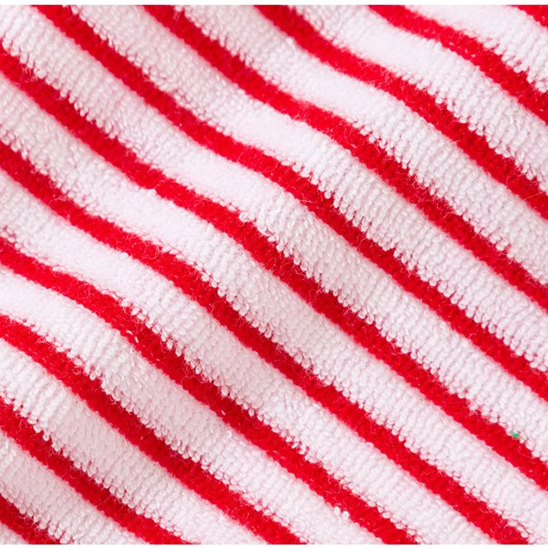 Red striped two-legged fleece pet clothing for small to medium dogs and cats