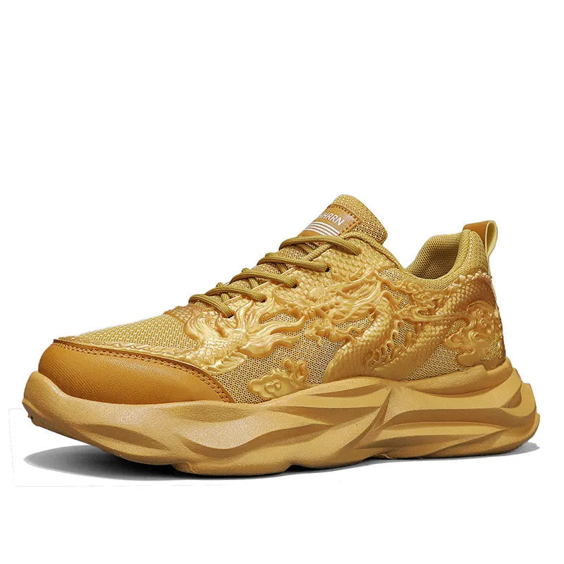 Chinese Loong casual fly knit sneakers in dragon pattern with rubber sole
