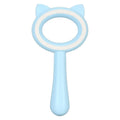 Blue and white double-sided pet grooming brush with a deshedding comb and massage brush head.