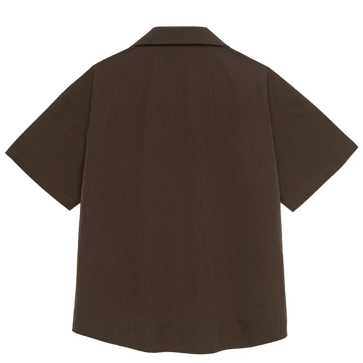 Brown striped Cuban collar short sleeve shirt for outdoor camping and travel
