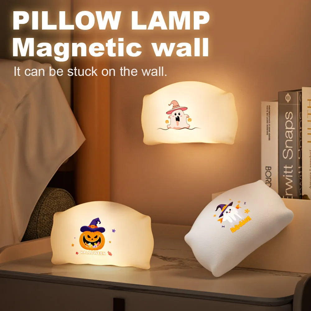 Cartoon Halloween ghost table lamp with USB-C charging port and warm LED light