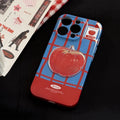 Full-coverage 3D checkered phone case with fruit pattern in Film Blue Red Grid colour, soft shell variant with little cat pendant.
