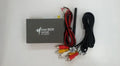 Black car Wi-Fi mirror link box converter with power cable, AV cable, antenna, and manual.