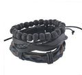 Hand-woven multilayer leather bracelet with wooden beads on adjustable 6cm diameter band