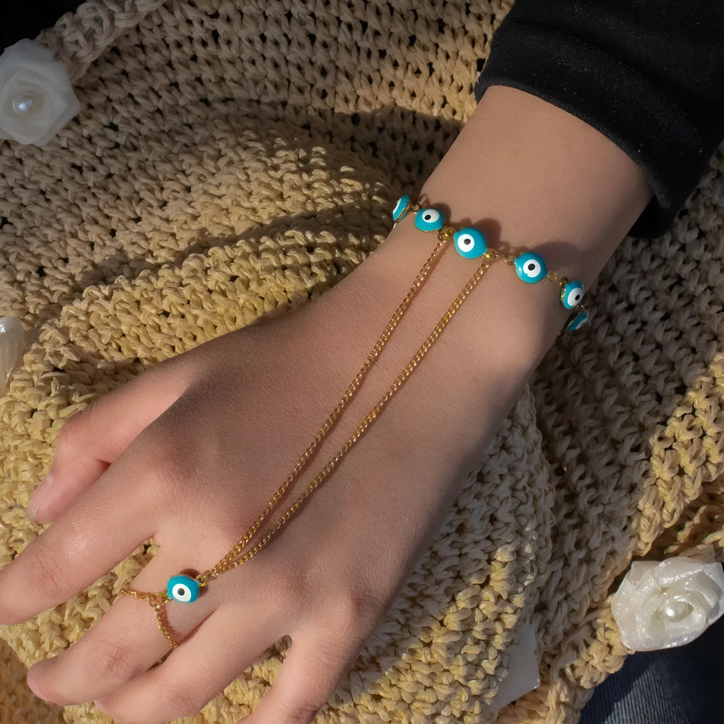 Women's titanium steel round eyes lucky mitten-type bracelet in colourful finish with electroplated coating