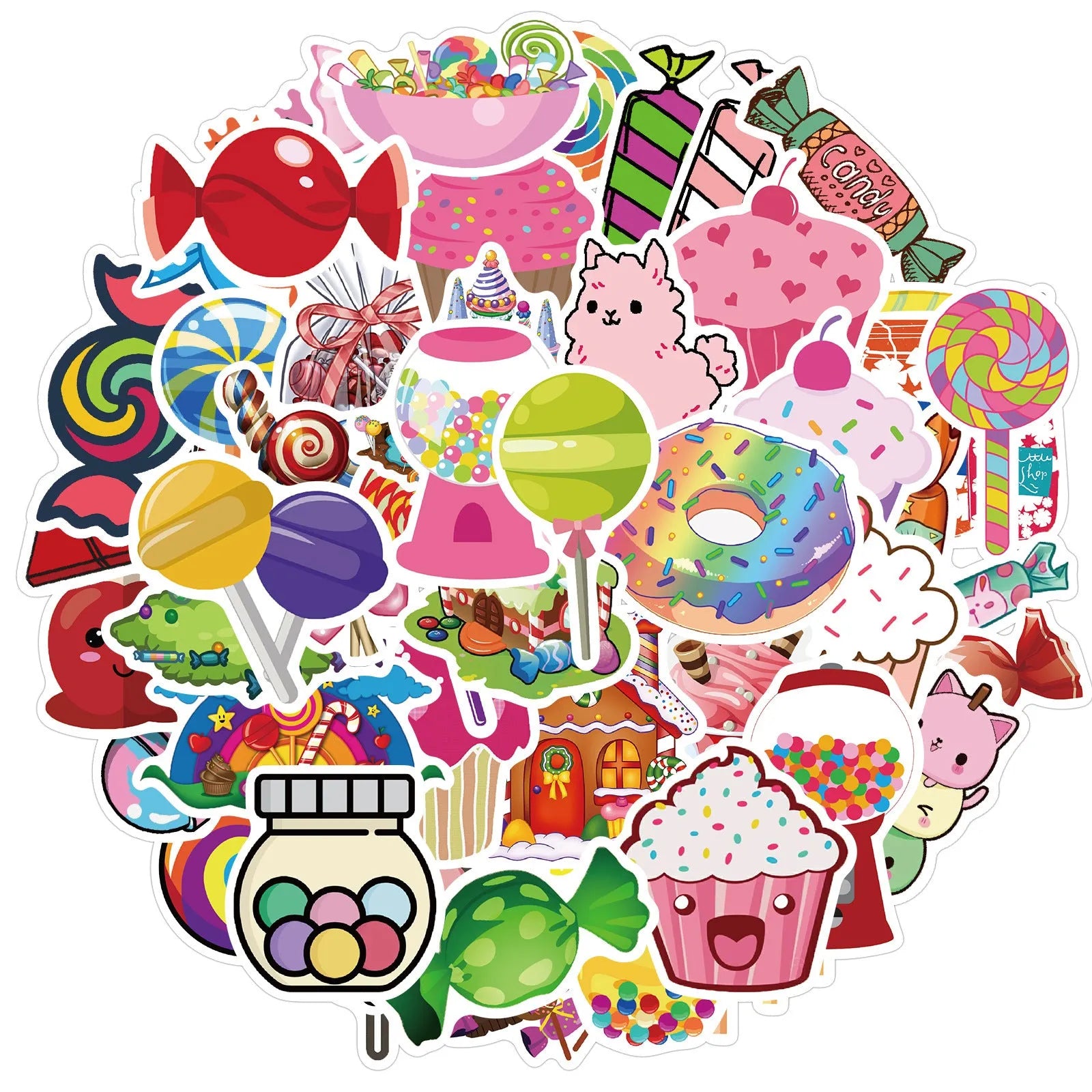 50 colourful candy series graffiti stickers with cartoon designs on sheets