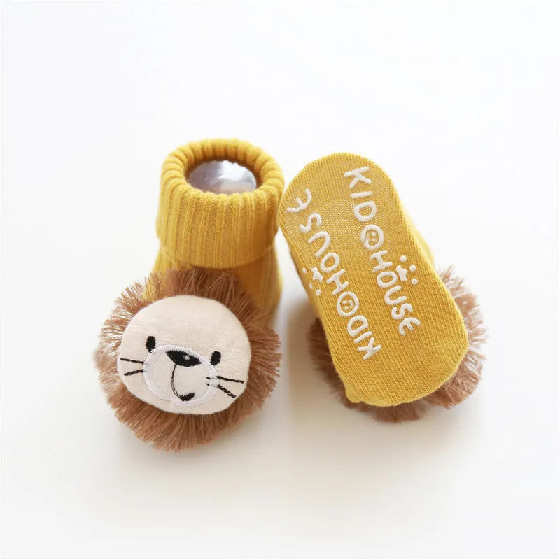Children's cotton floor socks with non-slip soles in various colour patterns