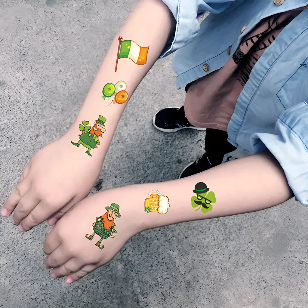 St. Patrick's Day clover design temporary tattoo sticker for children measuring 120 by 75mm