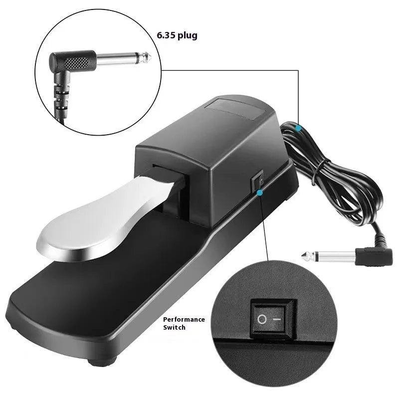 Universal electronic keyboard sustain pedal with ABS plastic construction and standard jack connector