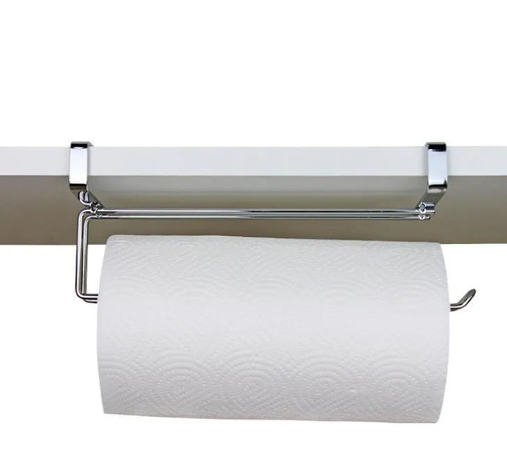 Silver stainless steel cabinet door back-hanging paper towel rack