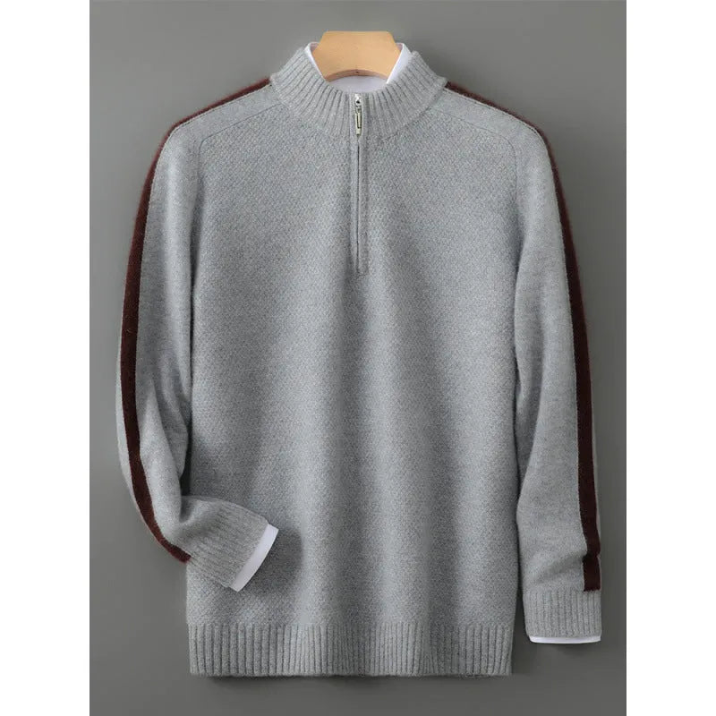 Women's half-zip wool knit sweater in slim fit showing Chinese red colour option