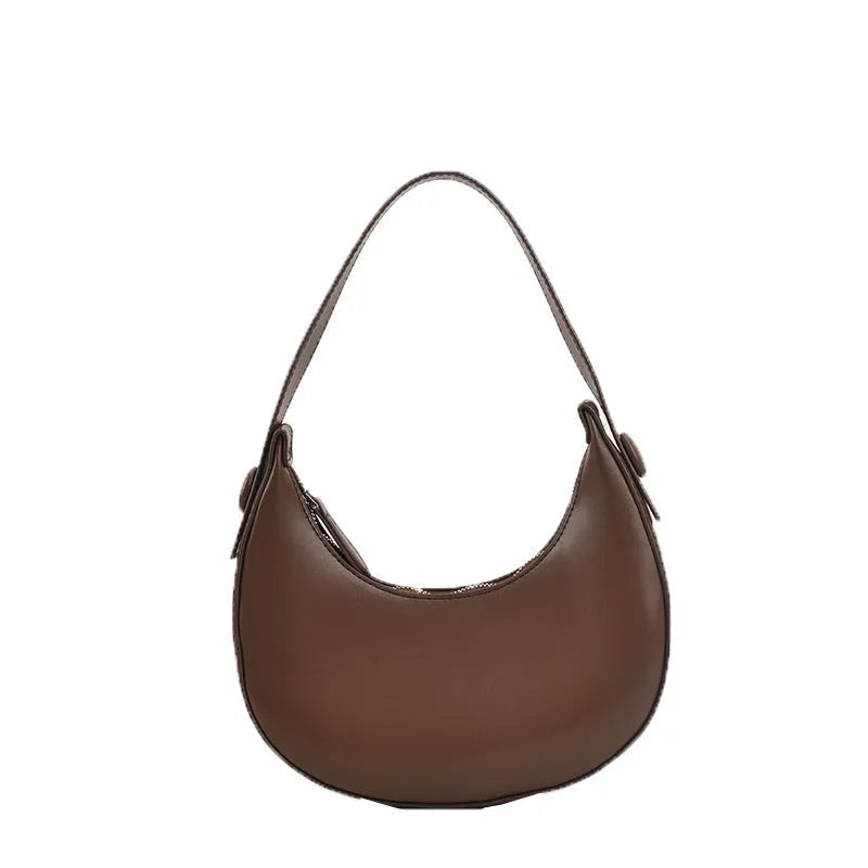 Women's retro dumpling-shaped shoulder bag in PU leather with zipper compartment interior