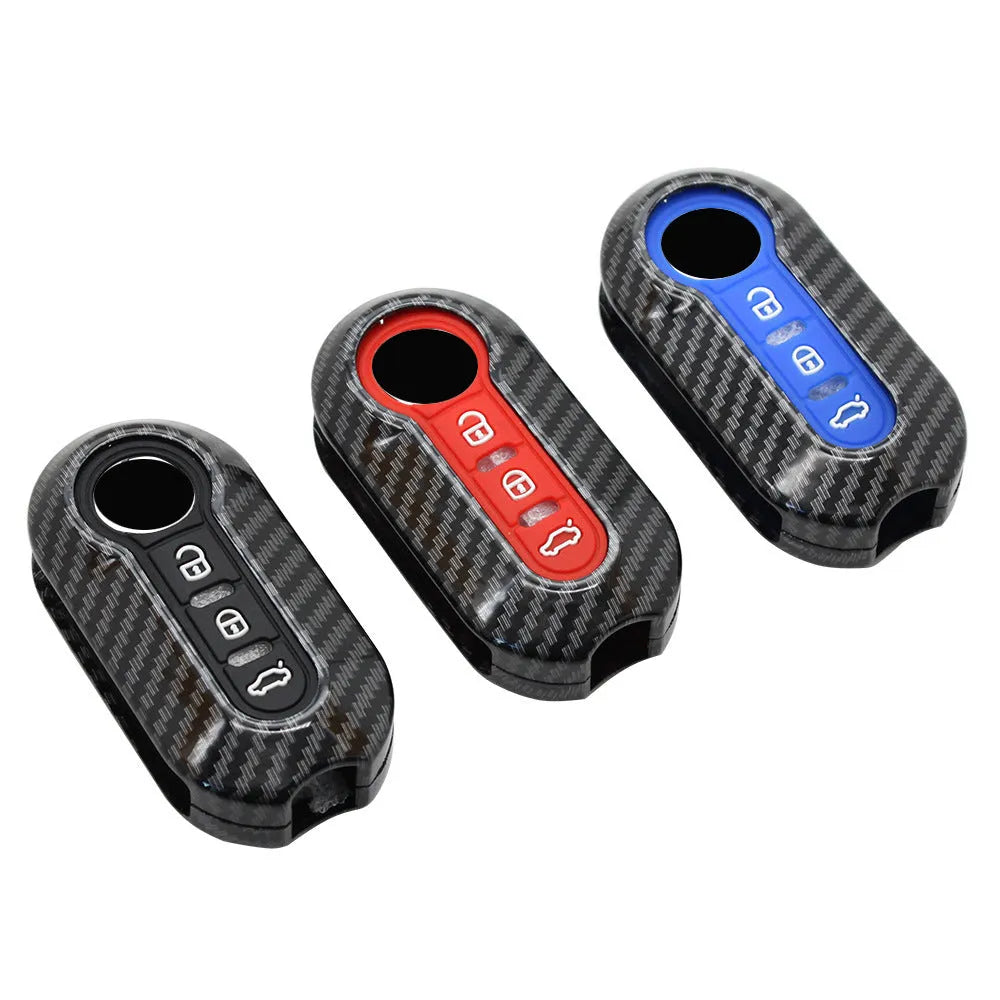 Fiat 500 remote key replacement shell with carbon fibre pattern in ABS plastic