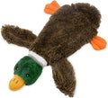 Green Wild Duck design stuffless dog toy with squeakers in head and tail