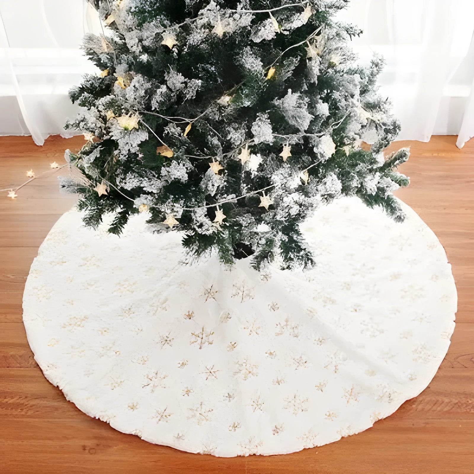 Christmas sequin embroidered tree skirt in imitation rabbit fur polyester, 90cm round, silver colour option