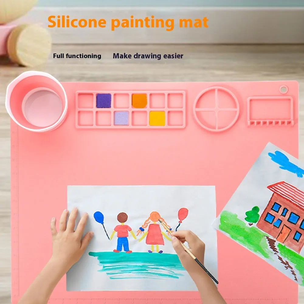 Silicone double bowl painting mat for watercolour and oil painting in multiple colours measuring 50x40cm