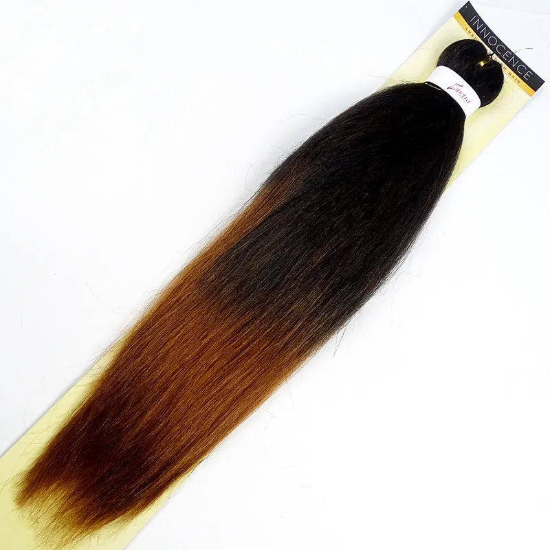African chemical fiber long straight cornrows wig 26 inch mixed silk in black and brown gradient colours on a mannequin head