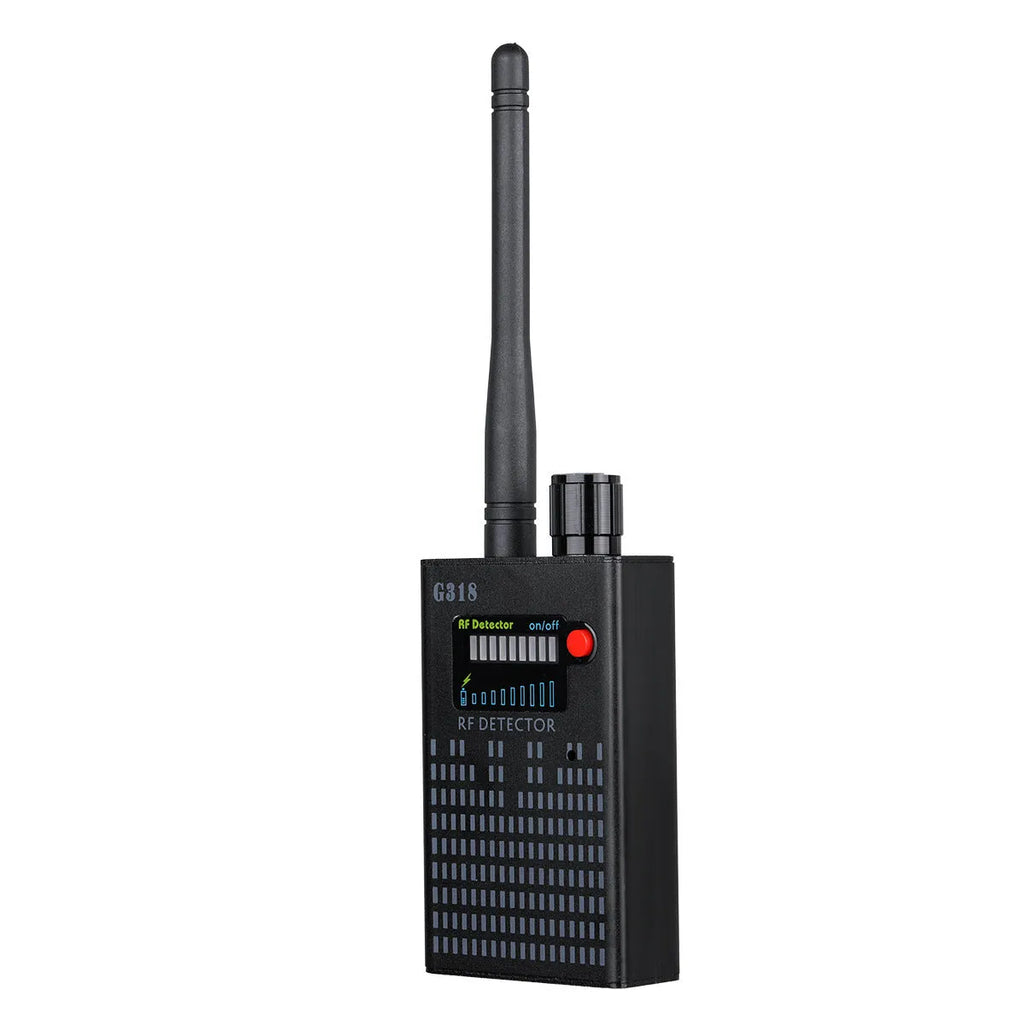 Black G318 hidden camera detector with aluminium alloy body and compact design