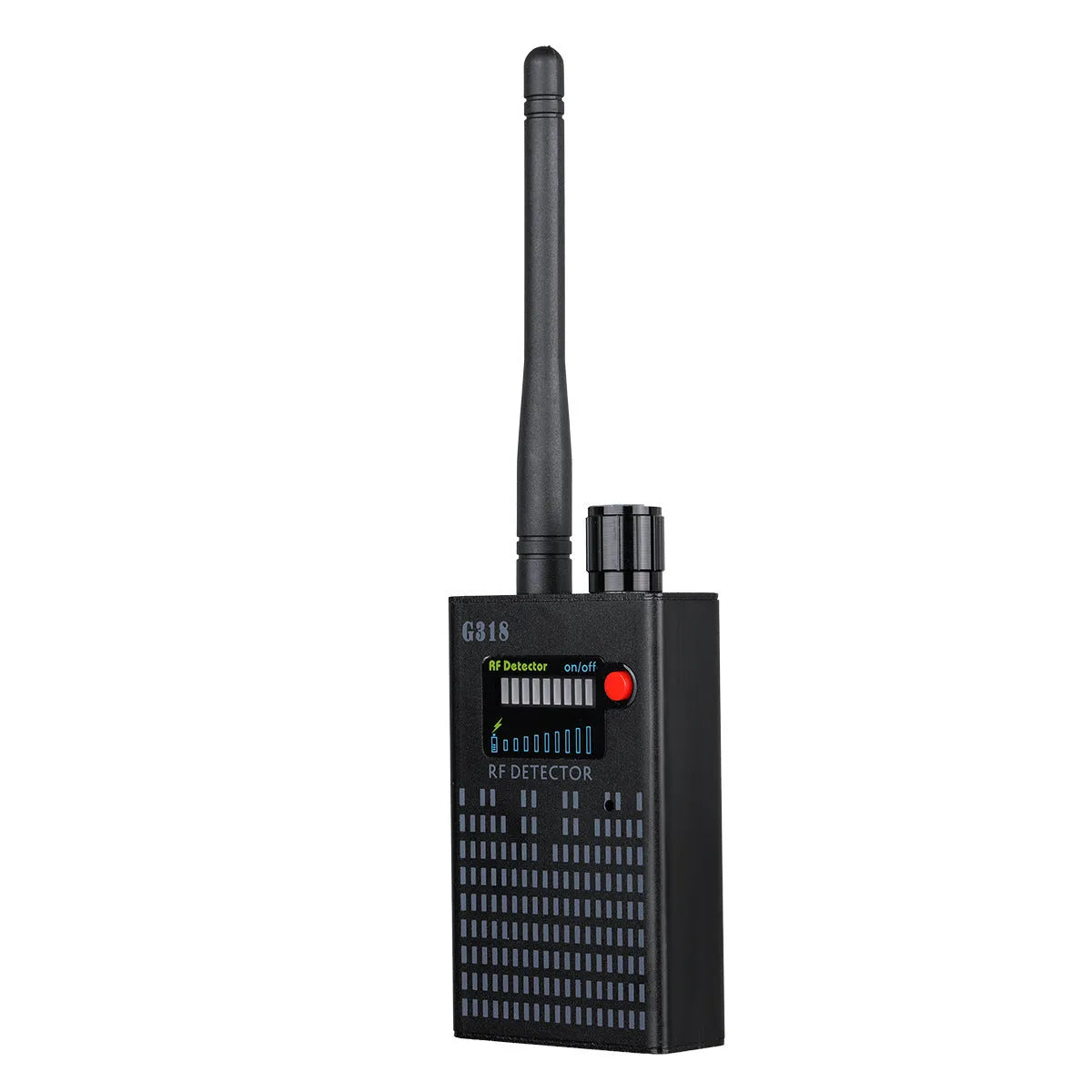 Black G318 hidden camera detector with aluminium alloy body and compact design