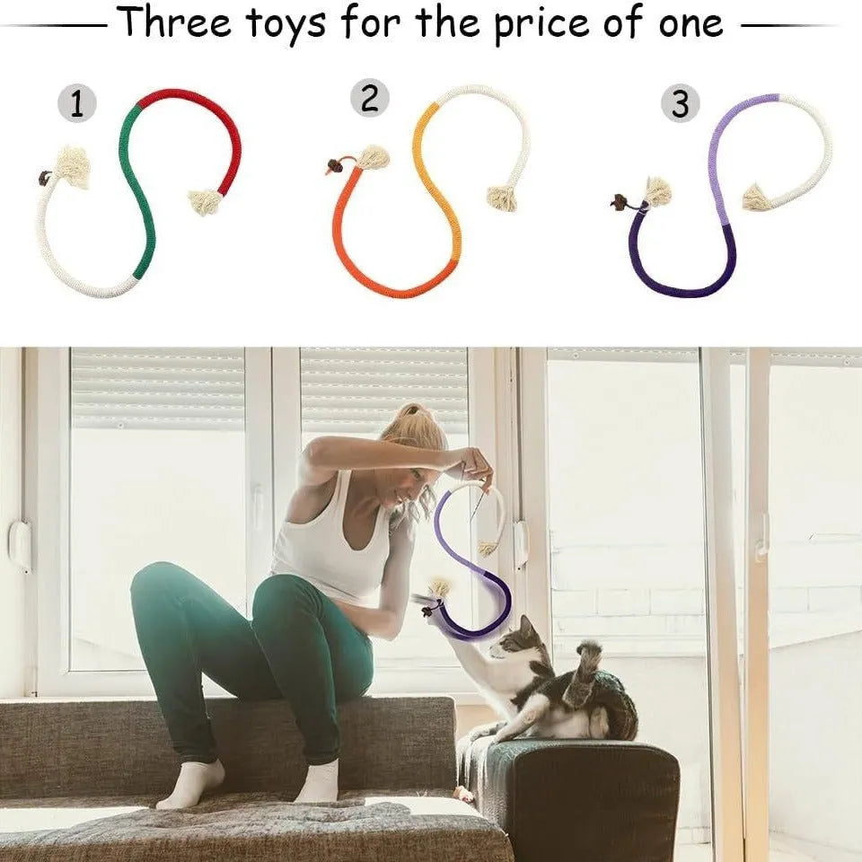 Bite rope catnip toy in 70cm cotton string, purple colour, for cat teething play