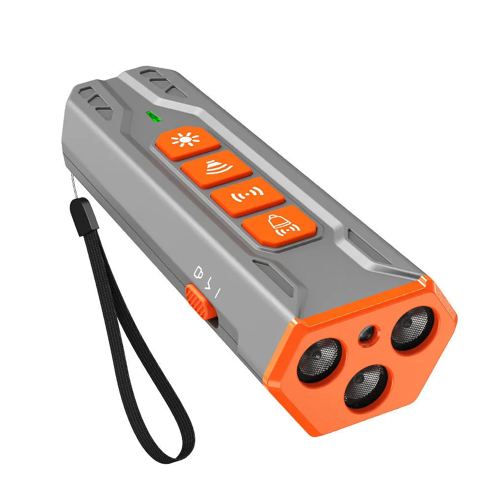 Three head ultrasonic dog trainer device with adjustable volume control