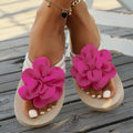 Plus size flower solid colour PU slippers in beige with open round toe, side view