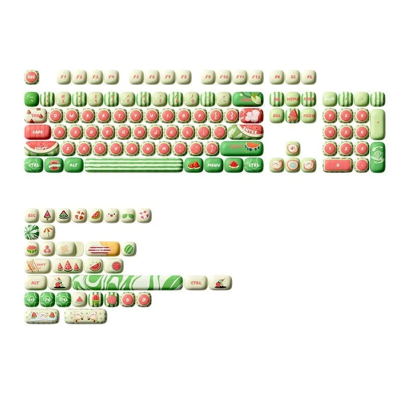 Watermelon themed blue PBT keycaps with MOG height profile for mechanical keyboards.