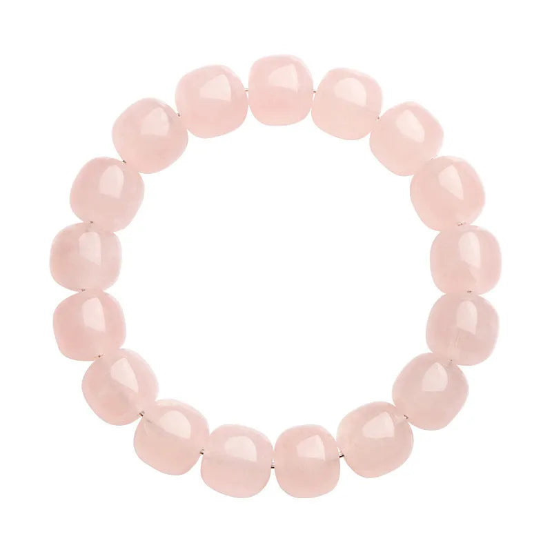 Pink crystal and natural bamboo bracelet with geometric barrel beads