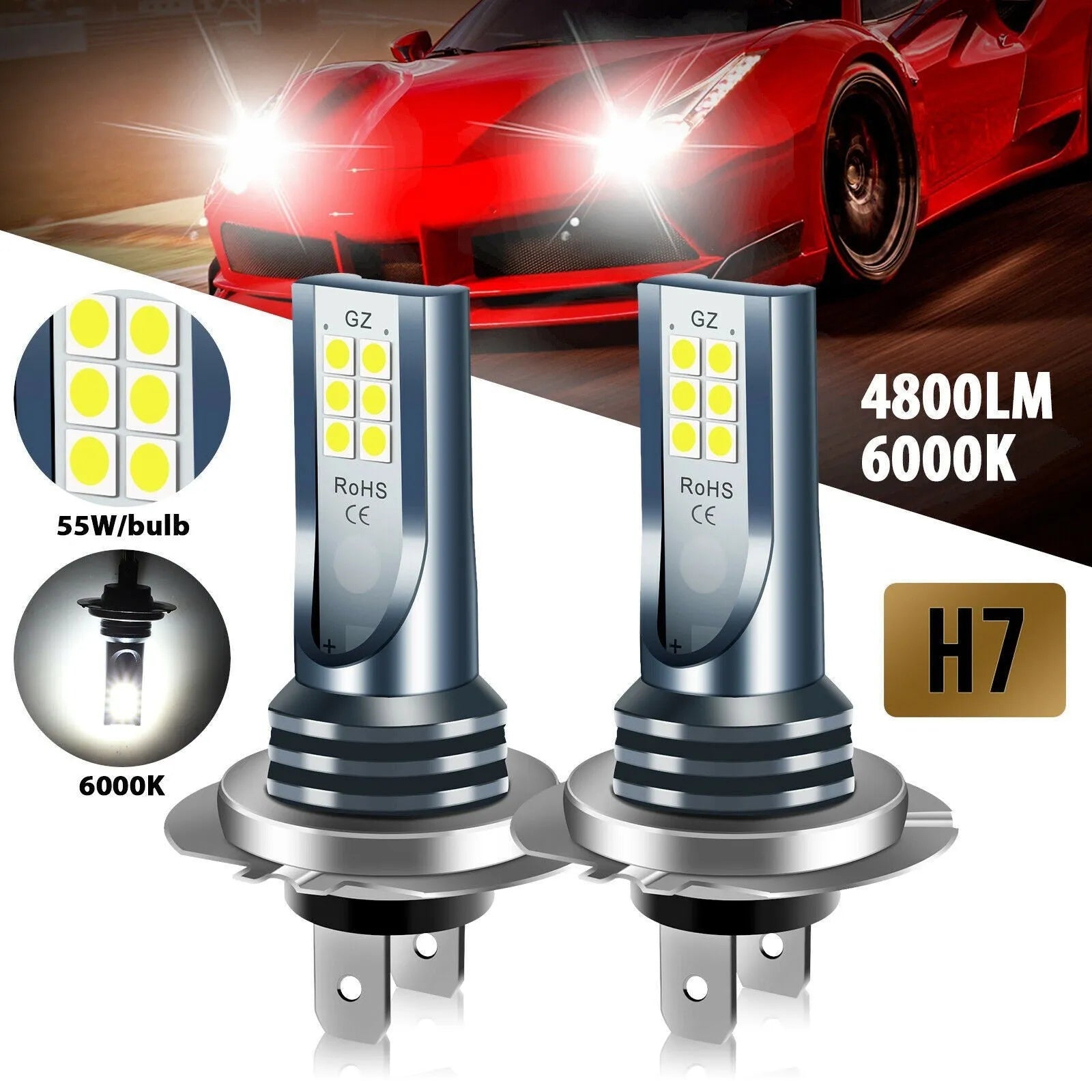 LED car fog lamp bulb with 12 SMD 3030 LEDs and aluminium housing measuring 6.0 by 1.8cm