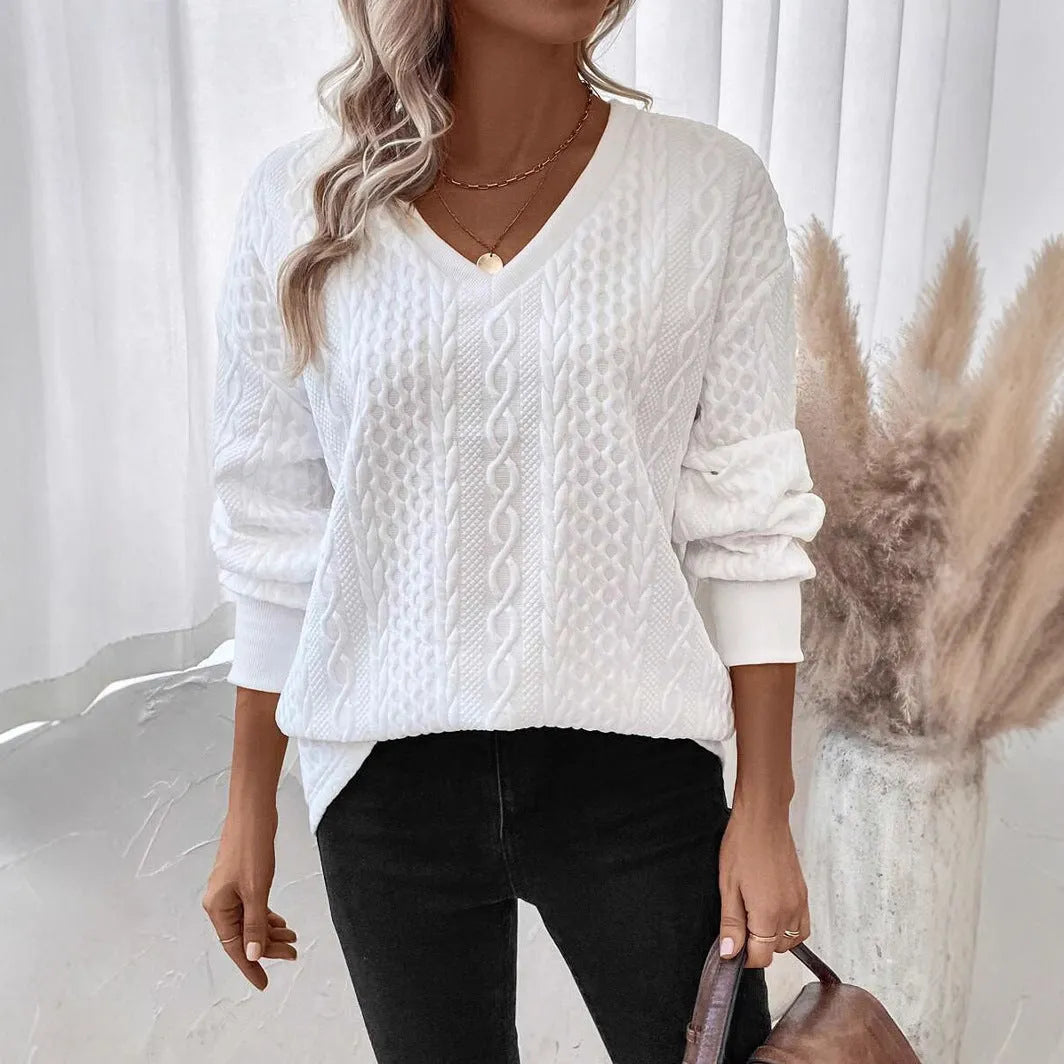 Milky white loose fit long sleeve T-shirt with a 3D pattern on the front
