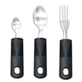 Stainless steel anti-shake tableware set with adaptive rubber grip handles in black and grey options
