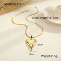 Double heart geometric pendant with snake bones chain design stainless steel necklace for women in gold or steel finish