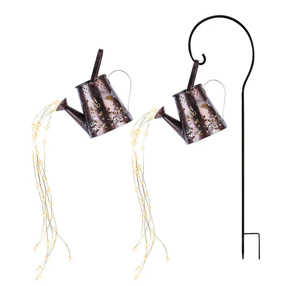 Tapered butterfly pattern solar garden lamp with iron construction and warm white finish