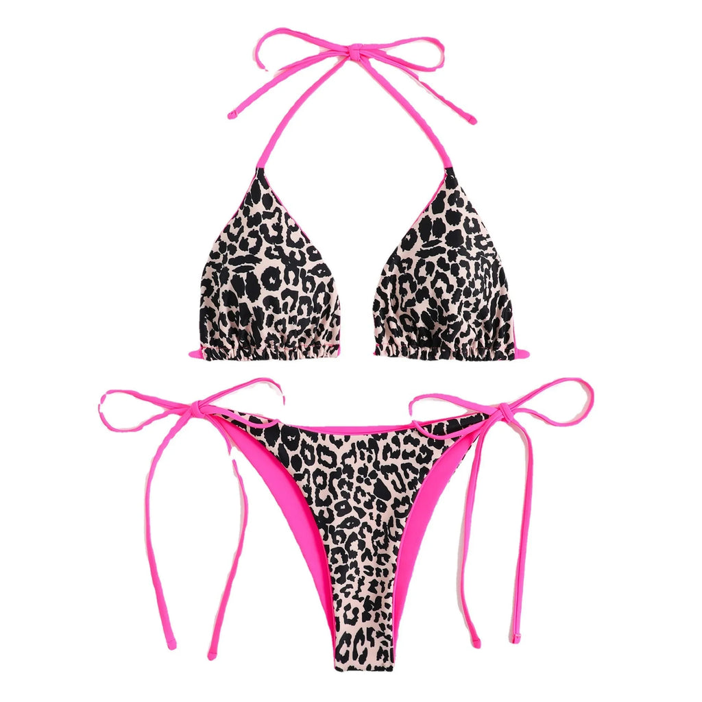 Women's lace-up front triangle split bikini in polyester fabric with adjustable design