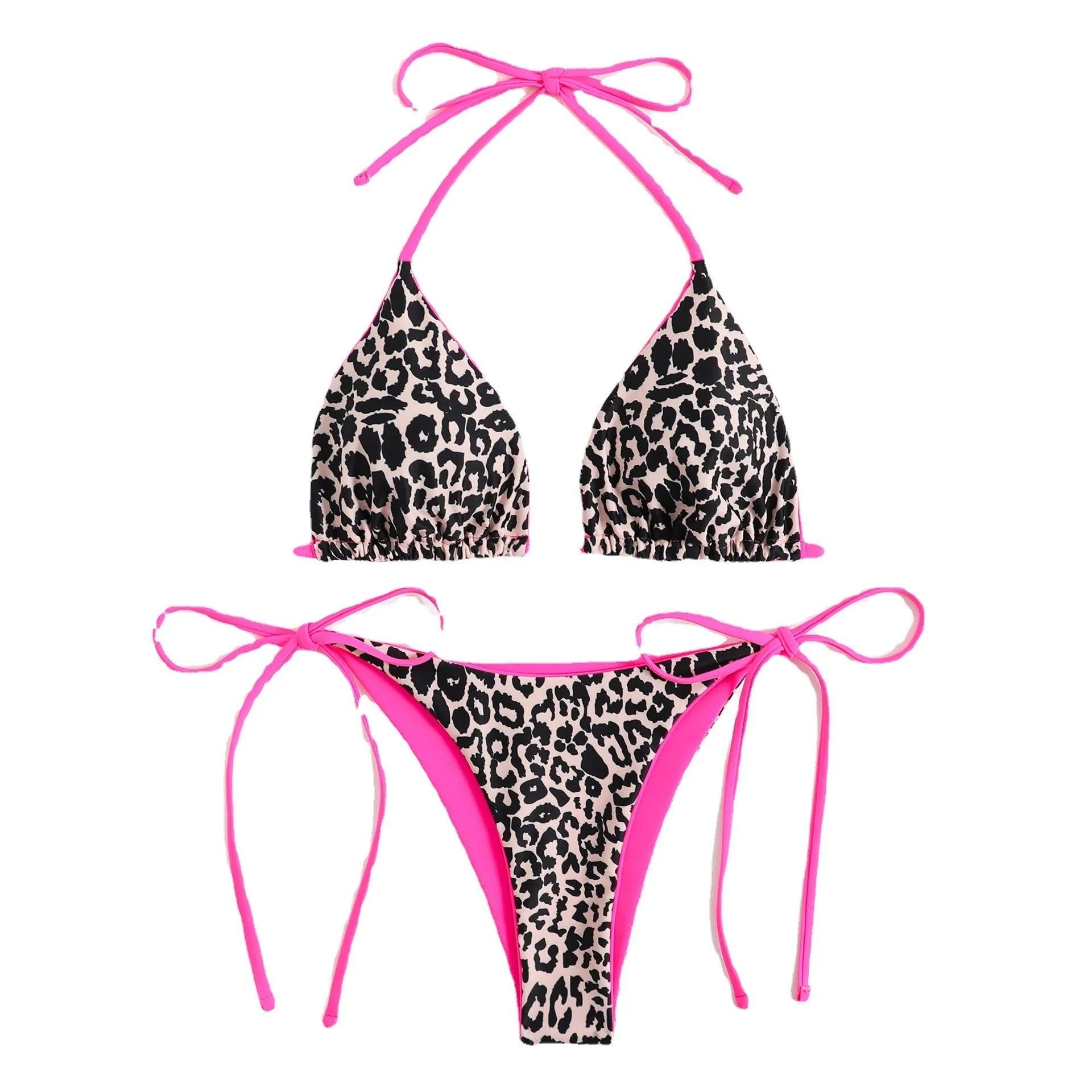 Women's lace-up front triangle split bikini in polyester fabric with adjustable design